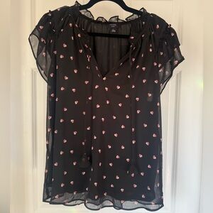Haver London Black Sheer Blouse with Pink Heart Pattern